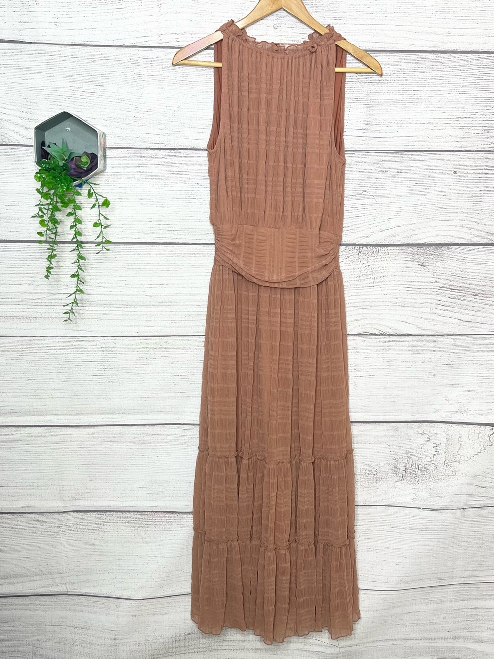 Max Studio London Dusty Rose Sleeveless Gauzy Tiered Maxi Dress Size Small